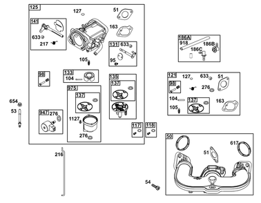 Carburetor Group Diagram and Parts List for 44U877-0045-G1  Briggs and Stratton Engine